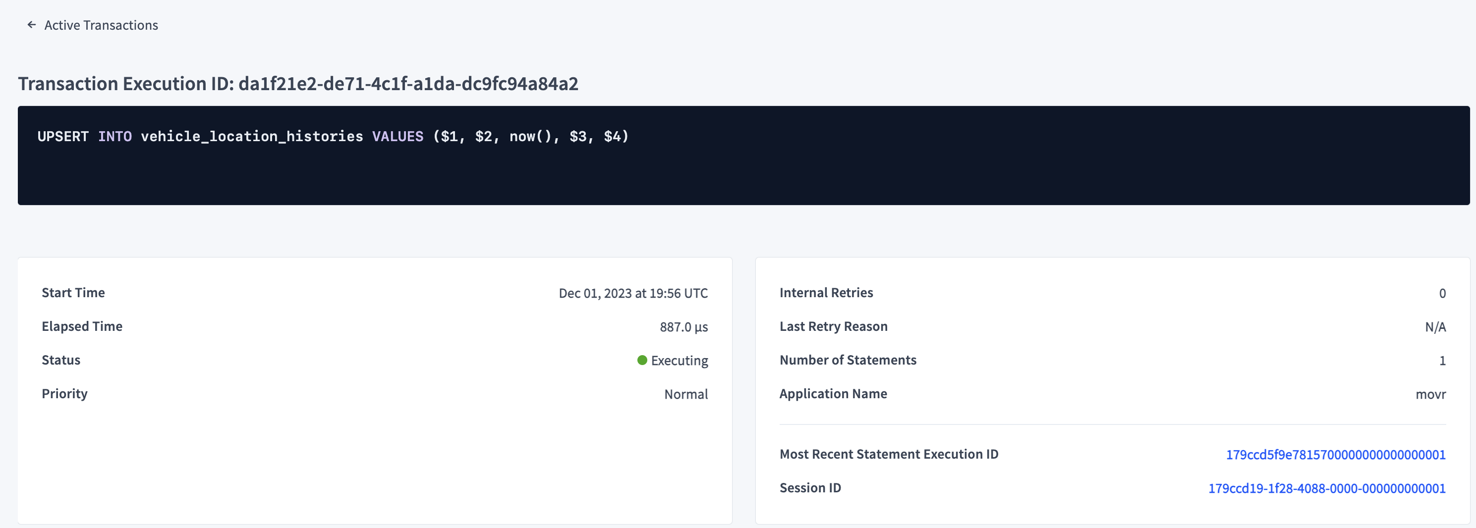 Transaction execution details